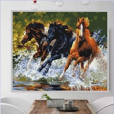 큐브아트 힘차게달리는말 (60x50cm전체원형) 보석십자수
