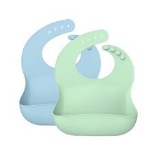 ANYOU 아기턱받이 실리콘턱받이 2개, 블루+그린