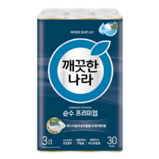 깨끗한나라 순수프리미엄 화장지 3겹 25m 30롤X1팩, 30개입, 1개