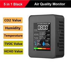 PM2.5 PM10 HCHO TVOC CO CO2 측정기 디지털 온도 습도 테스터 LCD 이산화탄소 감지기 공기질 모니터, 1개, 9.5 in 1 Black C, [10] 5 in 1 Black C