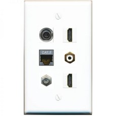 벽면 콘센트 오디오 비디오 RiteAV 3.5mm CAT7 동축 2 HDMI RCA-화이트 플랫 솔리드 월 플레이트 화이트, White