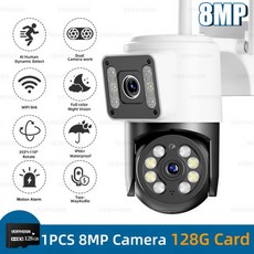 와이파이 PTZ 카메라 HD 듀얼 렌즈 스크린 IP 야외 풀 컬러 나이트 비전 자동 추적 CCTV 비디오 감시 4K 8MP cctv무선wifi 형 cctv카메라 감시, 17) 1PCS8MPCamera128G EU 플러그