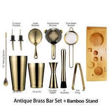 칵테일 셰이커 바 2 웨이트 보스턴 여과기 머들러 및 아이스 병 푸어러, 7.AntiqueBrassStand, 1개