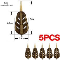 잉어 낚시 피더 거치대 폭발 미끼 케이지 바구니 후크 투척기 배관 세트 20g 30g 40g 50g, 5PCS Size 50g