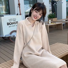 폴로 칼라 모 드레스 여성 루즈핏 니트 원피스