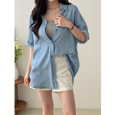 키메라제이 찰랑텐셀 데님 루즈핏 반팔 남방 셔츠 2color
