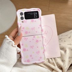 얌코 갤럭시 z플립3 z플립4 z플립5 z플립6 핑크 리본 웨이브 휴대폰 케이스