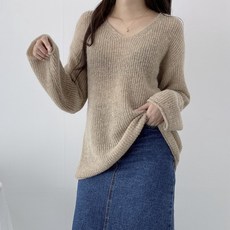 스탠드원 / 알파카 울 루즈핏 돌돌이 겨울 브이넥니트