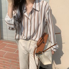 KORELAN고품격 세로 스트라이프 셔츠 여성 봄 가을 시크한 상의와 소소한 디자인감의 홍콩풍 올매치 셔츠