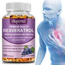 Buporai 레스베라트롤 800mg 녹차추출물 300mg 강력한 항산화 노화 방지 및 심혈관 지원 촉진 60/120 캡슐, 2개, 120정