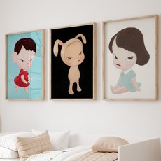  요시모토 나라 네오팝 모던 아트포스터 거실인테리어액자 그림 캔버스출력, 블랙, 2 