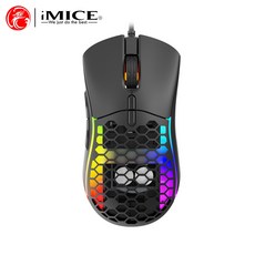 iMICE T60 유선 마우스 글로우 대즐 RGB 마우스 게이밍 마우스 6단 DPI 마우스 커스텀 매크로 프로그래밍 마우스, 블랙