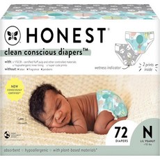 The Honest Company 기저귀 일자형 정직한 회사 깨끗한 의식 식물성 지속 가능성 그 위에 모든 것 판다 클럽 박스 신생아 사이즈 72 카운트 Q1609489, Newborn (72 Count), Above It All + Pandas, 신생아용(NB)