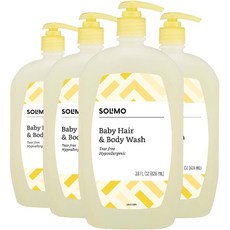 아마존 브랜드 솔리모 티어 프리 베이비 헤어 앤 바디워시 828 ml 4 팩, none, 상세페이지참조