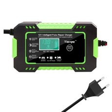 자동차 배터리 충전기 완전 자동 12V 디지털 디스플레이 전원 펄스 수리 습식 건식 납산 LCD, 06 Green EU Plug, 1개