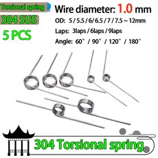 304SUS 와이어 직경 1 0mm 우측 비틀림 리턴 및 리셋 V자형 랩 2 3 4/5 5, 8mm 5pcs, 1.0mm 90Angle, 9Lap 9mm, 5개