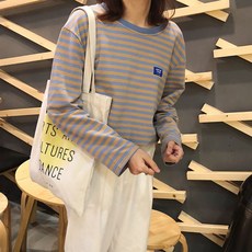 (BNCW-C1002) 루즈핏 스트라이프 롱슬리브 여성티셔츠 gas*99098Es