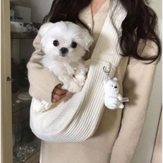 (사은품-마스크 스트랩)강아지 고양이 애견 슬링백 아이보리 캐리어 이동 가방 산책 숄더백 백팩 포대기 S M L