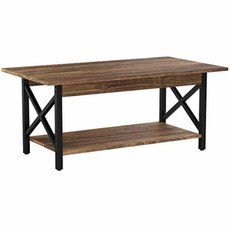 GreenForest Coffee Table Large Wood Top Metal Legs with Storage Shelf for Living Room Easy Assembly Walnut, 단일상품
