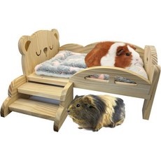 Guinea Pig Castle Wooden Guinea Pig Bed with Cave Stairs and Mat Small Animal House&Hideout Hut, Bear, 1개