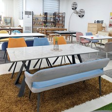 부천 가구 베네디르 마틴 이태리 유광 세라믹 1800 6인용 식탁세트, 피치옐로우2+스카이블루1, 스카이블루만 가능