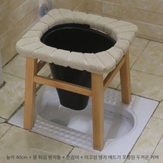 푸세식 간이 변기 재래식 화장실 의자 노인 시골화장실 푸세식변기 휴대용 목재, E. 목재 6개 40cm +검정 버킷