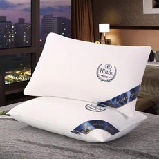 SHANHAO100% 면 단색 하이 엔드 수 놓은 베개 힐튼 베개 5 성급 호텔 목 보호 베개 단일 재미 베개, Low pillow 500g, 밀키 화이트