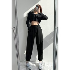 와이드 팬츠 그레이 하이웨스트 슬림 조거 팬츠 -65473