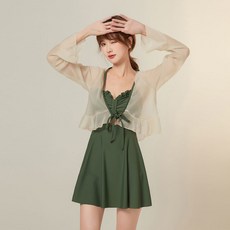 이너소울 모노키니 원피스수영복 + 가디건 세트, 그린