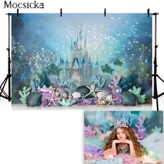 인어 생일 반짝이 비늘 배경 파티 장식 공주 샤워 사진 보라색, 52) Polyester 300x200cm - 1, 1개