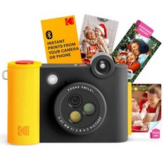 코닥 Smile+ 2in1 디지털 인스턴트 프린트 카메라 및 무선 블루투스 포토 프린터 10MP 특수 효과 회전 렌즈 Zink 5.1x7.6cm2x3인치 스티커 백 사진 스마트 장, Black