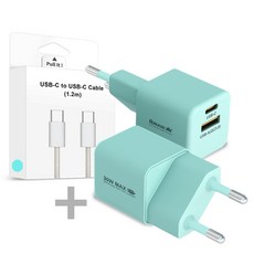 고부기 30W 초소형 컴팩트 파스텔톤 컬러 PD PPS 듀얼 포트 핸드폰 초고속 충전기 어댑터, 민트(C to C 1.2m 민트 포함), 1개