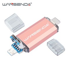 3.0 USB 메모리 3.2 드라이브 대용량 C타입 귀여운 WANSENDA-오리지널 OTG 플래시 3 인 1 USB3.0 & 타입-C 마이크로 스틱 펜 512GB 256GB 128, 16GB, Rose Gold, 1개