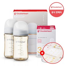 더블하트 3세대 PPSU 젖병 트윈팩 240ml 새벽그레이+젖꼭지(2입x1개) M+손수건증정, 단품