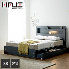 보루네오하우스 프라임 올슨 LED 서랍 SS 침대+본넬매트 DM6216, 그레이