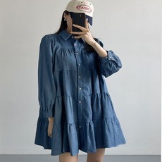 데님미니원피스 모니따제이 데님 캉캉이원피스 가을 긴팔미니원피스 mn091