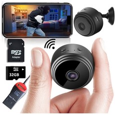 [WHAT BOX] fabquality App 1080P 번들 32GB SD 카드 + USB 리더 어댑터 미니 스파이 카메라 무선 숨겨진 홈 와이파이 보안 카메라. 야간 시계 실내 옥외 iPhone Android 전화 차 등을위한 작은 보모 캠, SPY CAM