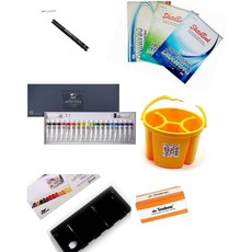 [아주문구] 태원노트 전문가용 5000 5절스케치북200g1권+달리물통 소+톰보4B연필1자루+톰보지우개 중 1개+20칸알루미늄파레트+20색신한수채물감