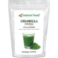 Z Natural Foods 내추럴 푸드 클로렐라 파우더 크랙 세포벽 식물성 단백질 블루 녹조 슈퍼푸드 스무디 음료 레시피 생 비 GMO 글루텐 프리 비건 1파운드, Chlorella, 1 Ounce (Pack of 1), 1개, 454g