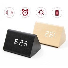 디지털온도계 LED 나무 알람 시계 테이블 음성 제어 디지털 온도 습도 디스플레이 데스크탑 USB/AAA, 17.Black Green Light
