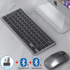 블루투스 5.0 및 2.4G 무선 키보드 및 마우스 콤보 미니 멀티미디어 키보드 마우스 세트 노트북 PC TV 아이패드 맥북 안드로이드, 없음, 없음, 1)Silver Keyboard - English Le