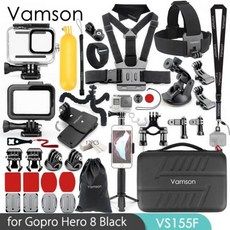Vamson 방수 하우징 케이스 보호 커버 Gopro Hero 8 블랙 액세서리 키트 마운트 Go Pro 액션 VS155, VS155F
