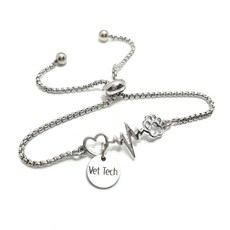Vet Tech Paw Print Stainless Steel Adjustable Brace 수의학 기술자를 위한 수의사 기술 발 인쇄 스테인레스 스틸 조절 가능한 팔찌 쥬얼리 선
