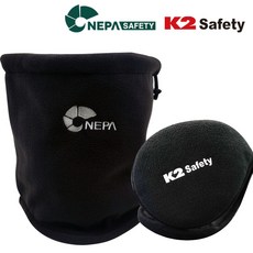 [네파블랙 넥워머 + K2 safety 맥스귀마개] 넥게이터 목토시 방한용품 세트, 블랙 + 블랙