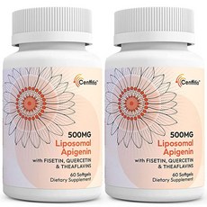 Cenffitio 리포솜 아피제닌 500mg 소프트젤 - 피세틴 케르세틴 및 테아플라빈이 함유된 최적의 보충제 4개월 분량, 60정, 2개