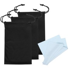 PATIKIL 27.9 x 17.8cm(11 x 7인치) 스키 고글 백 안경 천이 있는 극세사 고글 파우치 3팩 드로우 스트링 눈 보호 가방 렌즈용 보호 보관 케이스 슬리브, Black