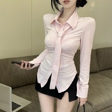 히또리 T3673 섹시 큐티 연핑크 슬림셔츠 타이세트