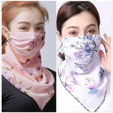 목보호대 여성 얇은 쉬폰 배기 안면보호마스크 운전 승차 자외선차단 브띠 스카프 넥워머, 나라색은 하늘이 향기롭다 _출수부용
