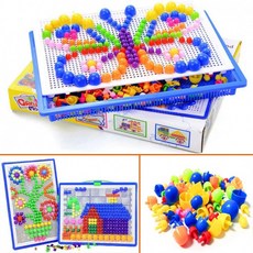 영국직송 296 PCS 버섯 네일 페그보드 모자이크 장난감 교육용 컬러풀 크리에이티브 DIY 지그소 퍼즐 어린이와 유아를 위한, 단일옵션