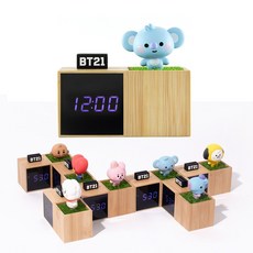 BT21 베이비 LED 디지털 탁상 시계 무소음 우드 캐릭터 다이소 치미 타타 쿠키 알제이 코야 슈키 망, 코야BT21 베이비 LED 디지털 탁상시계